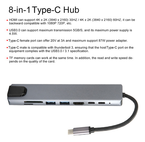 Adaptador Tipo C Interfaz A Hub Usb 3.0 Rj45
