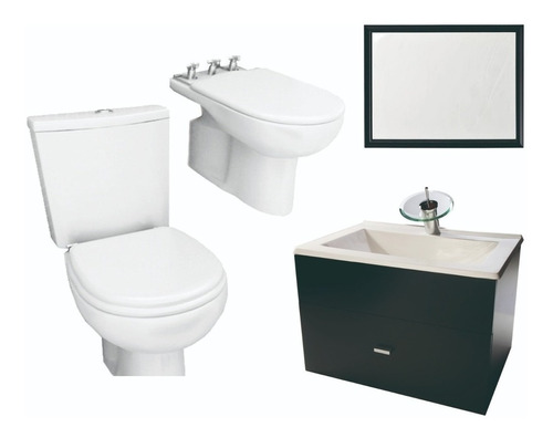 Juego Completo Baño Inodoro Vanitory 60cm Cascada Es- Cuotas