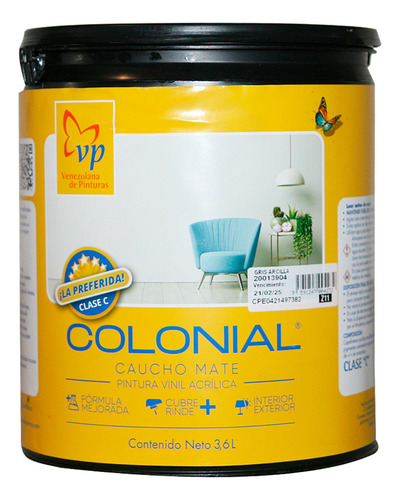 Pintura Caucho Colonial, Clase C, Gris Arcilla, 1 Gal