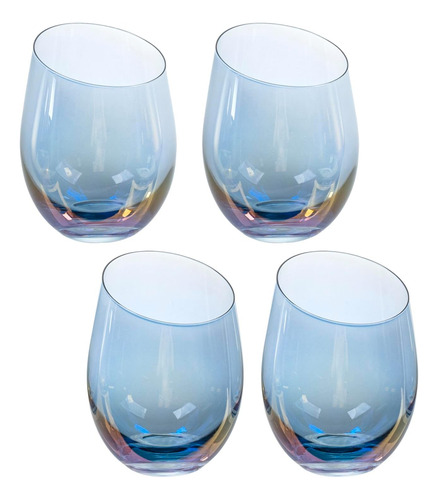 Mygift Copas De Vino Sin Tallo De Vidrio Azul Iridiscente Mo