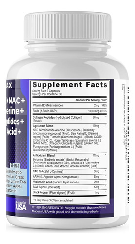 Resveratrol Nad Nac Acido Hialuronico Biotin Importado Envio Sin Sabor