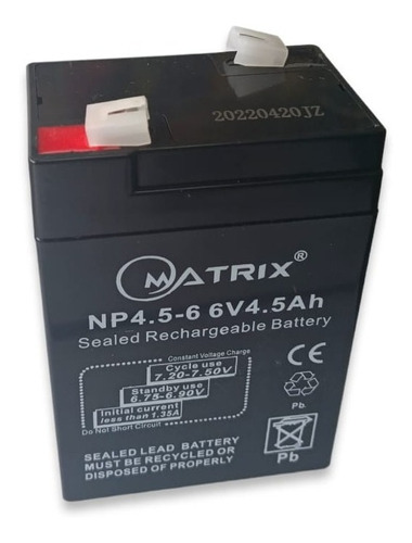Batería 6v 4.5  Amperios  Para Lamparas De Emergencia