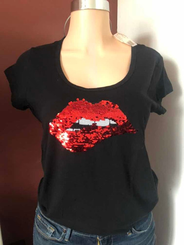 Playera Negra Guess Original  Labios