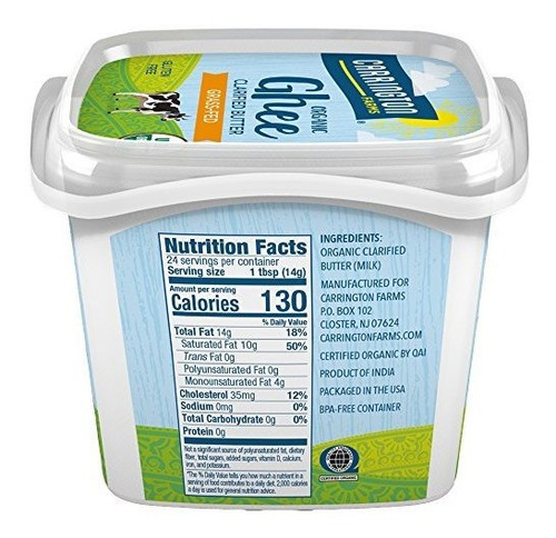 Carrington Farms Usda Organic Grass Fed Ghee, Mantequilla