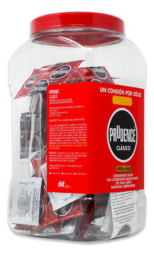 Prudence Clasico Vitrolero, 100 Condones Masculinos, Dkt