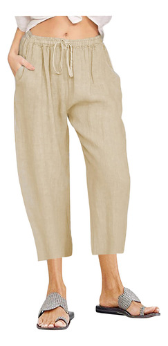 Pantalones Para Mujer En Forma De T, Algodón Y Lino, Cintura
