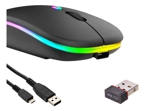 Mouse Sem Fio Recarregável Wireles Optico Led Rgb Ergonômico