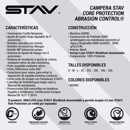 Imagen 8 de 8 de Campera Moto Stav Core Protection Abrassion Control