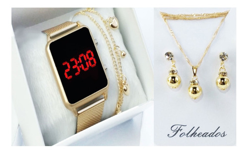 Relógio Feminino Dourado De Pulso Digital Led + Brinde Lindo