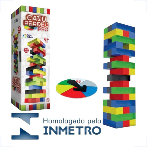 Brinquedo Terremoto Caiu Perdeu Pro Colorido 45pcs C/ Roleta