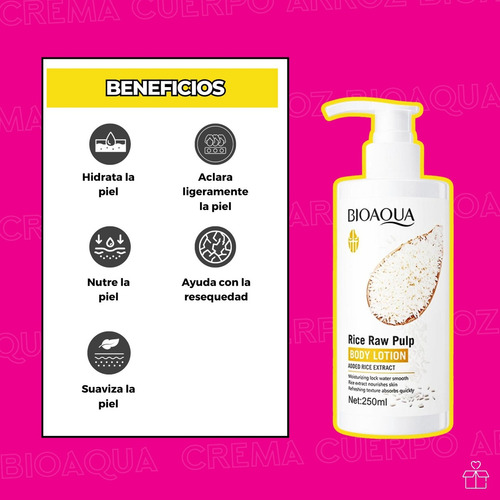 Crema Corporal Loción Extracto Arroz Bioaqua Hidrata 250ml