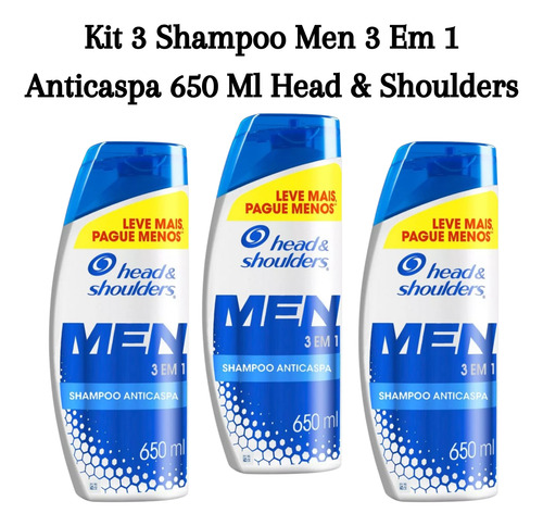 Shampoo Men 3 Em 1 Anticaspa 650 Ml Head & Shoulders Kit C/3