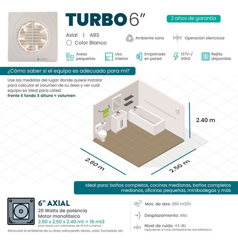 Imagen 3 de 7 de Extractor De Aire 6 Pulgadas Turbo Blanco Masterfan