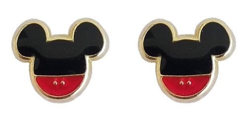 Aretes Mickey Esmalte, Oro 10k (par De Aretes)