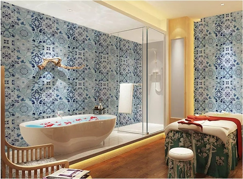Imagen 4 de 8 de Papel Tapiz Tipo Talavera Artesanal Con Adhesivo 10 M