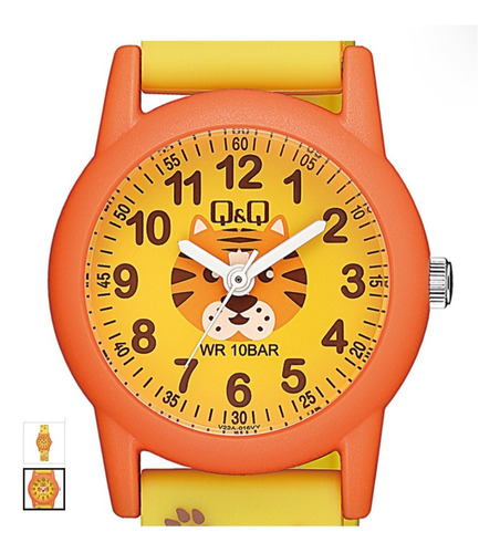 Reloj De Niños Correa Gatito Bisel Verde Oscuro / V22a-016v Gatito Verde Oscuro Verde Claro / Huellas