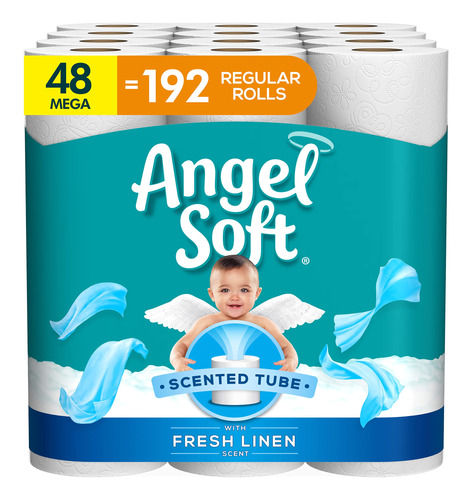 Angel Soft Papel Higienico, 48 Megarrollos Con Tubo Perfumad