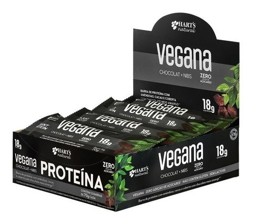 Barra De Proteína Vegana Chocolat + Nibs Harts 70g Cx 12 Un