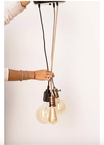Imagen 4 de 8 de 3 Porta Lamparas + Lamparas Filamento + Cable Textil Vintage Enviogratis