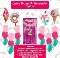 Comprar Combo Decoración Cumpleaños Candy Dulces Cortina Globos 