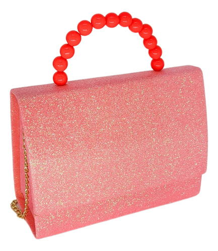 Bolsa Moda Infantil Menina Criança Blogueira C/ Glitter Cor Rosa Claro Glitter Desenho Do Tecido Perola Brilho