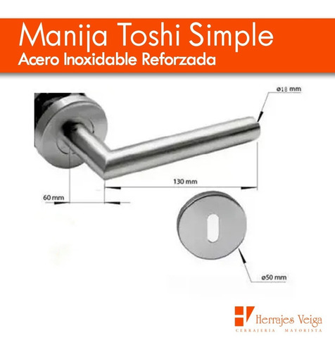 Imagen 2 de 9 de Manija Puerta Picaporte Acero Inox Toshi Simple Refor C/ Boc