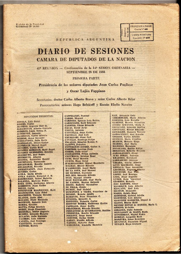 Diario De Sesiones Cámara De Diputados De La Nación Sep 1988