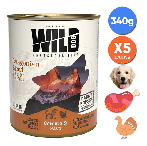 Alimento Humedo Perros Wild Dog Adulto Cordero Pavo 340g