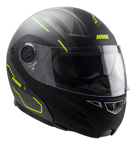 Casco Moto Hawk Rs5 Vector Resistance Rebatible Doble Visor Color Negro/amarillo Diseño Resistance Negro/fluo Tamaño Del Casco L