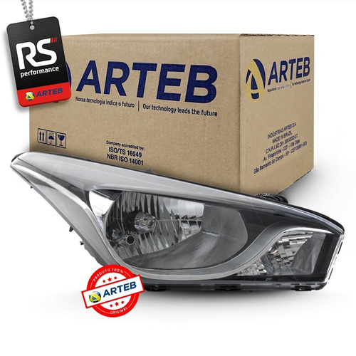 Farol Principal Direito Másc Negra Arteb Hb20x Sedan 2013-18