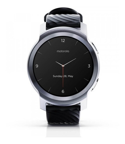 Smartwatch Motorola Moto Watch 100 1.3" caja 42mm de aluminio glacier silver, malla negra de silicona y bisel glacier silver
