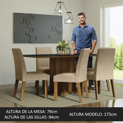 Juego Comedor Mesa Tapa Madera 6 Sillas Renata Madesa Rmi Color Marron/Negro/Imperial
