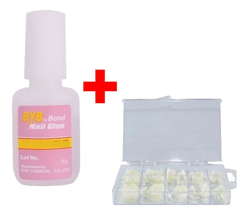 Kit Cola Para Unhas Postiças Com Pincel + Kit 100 Unhas Tips