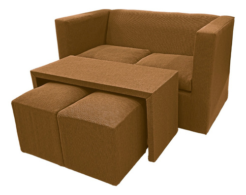 Juego De Living Moderno Sillón + Mesa + 2puff Chenille  Sc