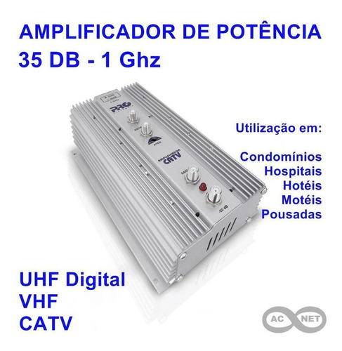 Amplificador De Potência 35 Db Uhf-vhf-catv Proeletronic