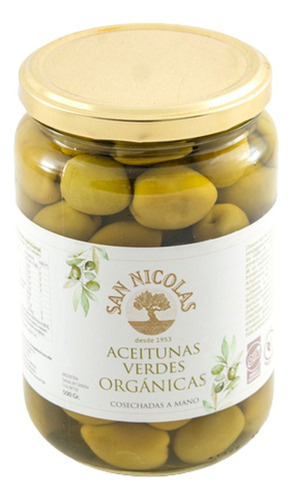 Aceitunas Verdes Orgánicas En Salmuera San Nicolás X 250 Gr