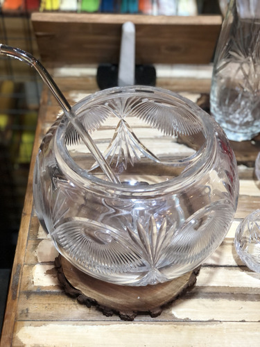 Ponchera De Cristal Antiguo Con Cucharon