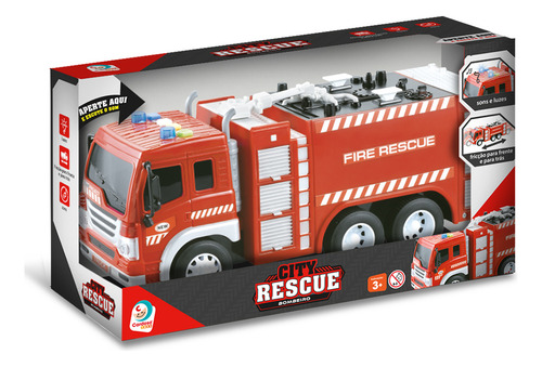 Caminhão De Bombeiros City Rescue Sons E Luzes Fricção Cor Vermelho Personagem Bombeiro