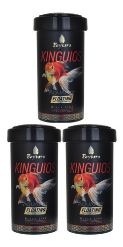 Kit 3 Unidades Poytara Ração Kinguio Black Line Floating 95g