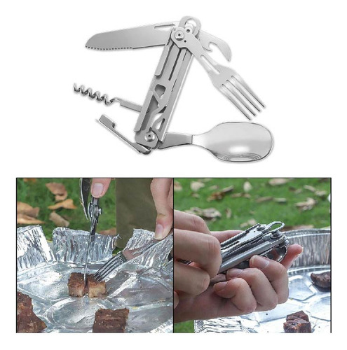 Cuchillo Plegable Multifunción Gadgets Tenedor Cuchara Inoxi