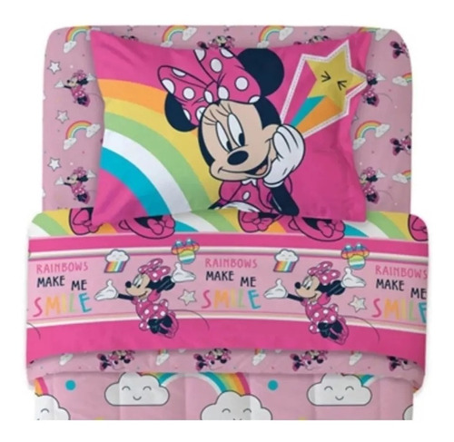 Juego Sabanas Infantil Minnie Arcoiris Sabana Niñas 1,5 Plaz