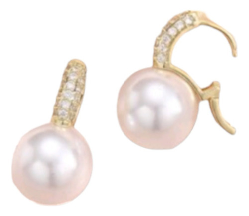 Aros De Perla Elegantes Modernos Coquette Baño Oro 18k