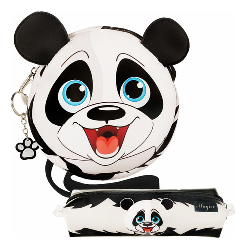 Kit Infantil Panda Feminino Bolsa e Estojo Ursinho Magicc Bolsas Cor Estampado