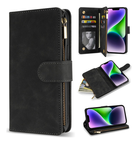 Zzxx Funda Tipo Cartera Para I 14 Plus Con Bloqueo Rfid, Ra.