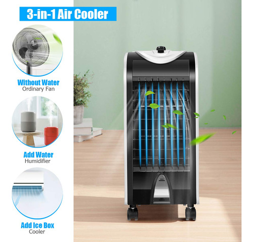 Enfriador De Aire Evaporativo Portátil 3 En 1 Con 3 Velocida Negro, Blanco (black+ White)