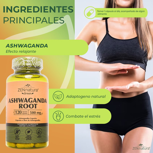 Ashwagandha Root Con 120 Caps De 500 Mg Zen Natura Sin Sabor
