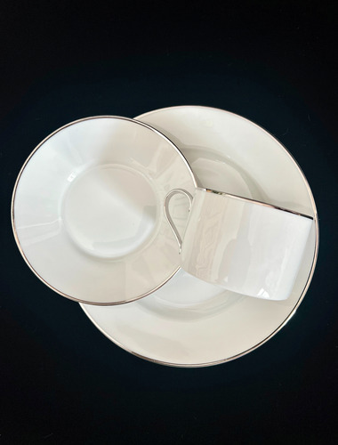 Trio De Te Lorenz Hutschenreuther Germany White Silver C1955 Blanco White Silver Line (Usado)