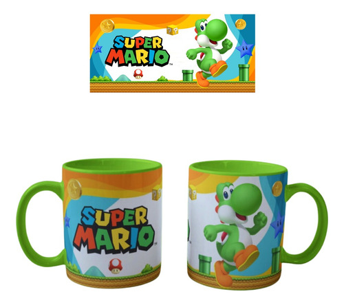Mug De Yoshi Dinosaurio Mario Bros Personalizado Colores