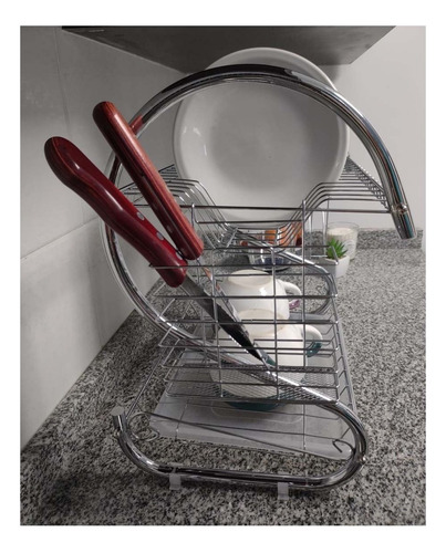 Imagen 4 de 10 de Secaplatos Escurridor De Platos Y Cubiertos Acero 2 Niveles