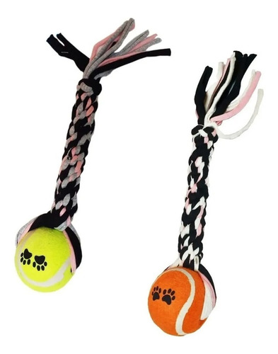 Kit X 2 Tiradores Juguete Textil  Pelota Tipo Tenis Mascotas